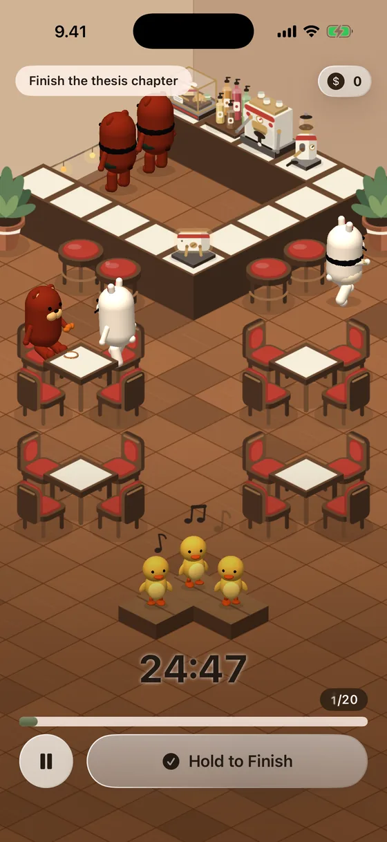 The café at the start of a session, nearly empty.